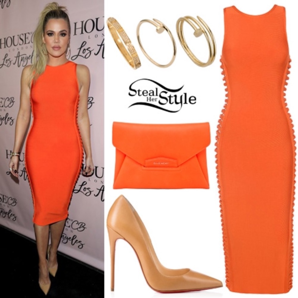 ‘MARTINIQUE'
Burnt Orange Side Weave Bandage Dress
